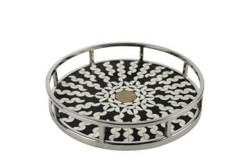 Gümüş Siyah Beyaz Desenli Tepsi 38x7cm