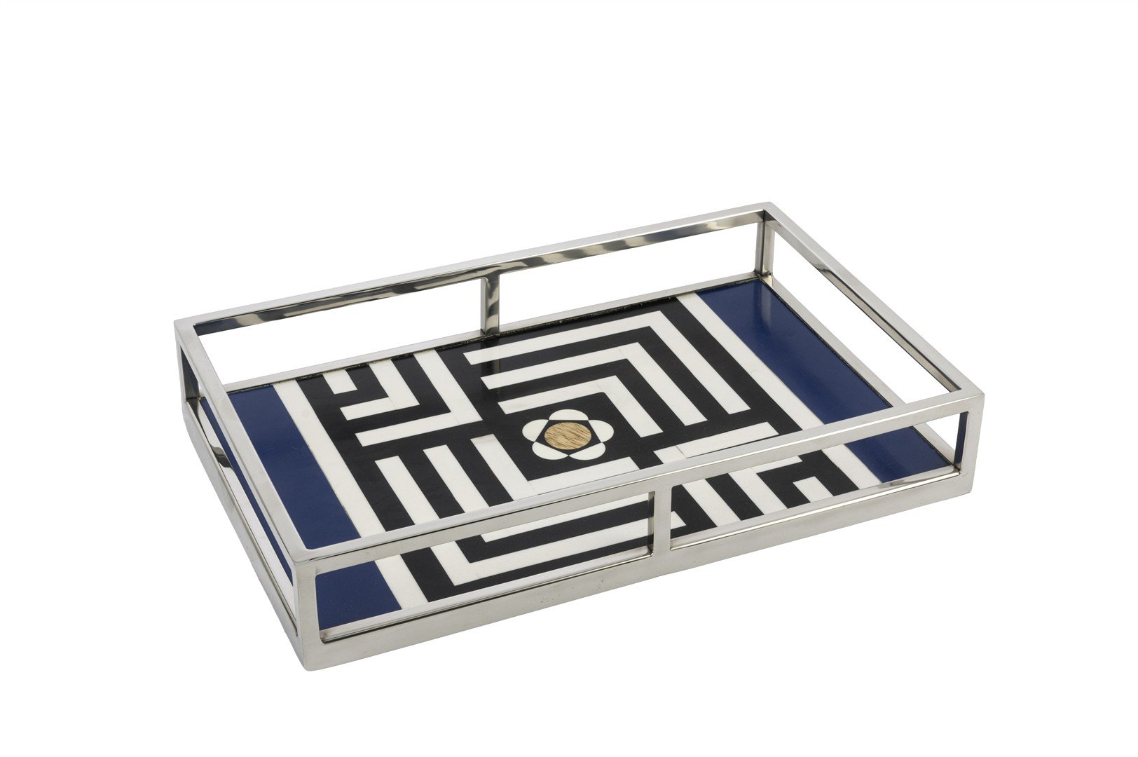 Gümüş Siyah Beyaz Desenli Tepsi 26x41x7cm