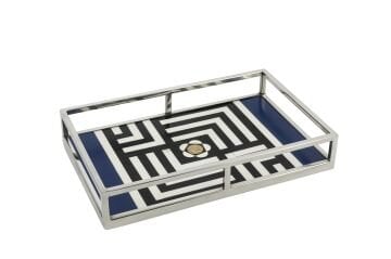 Gümüş Siyah Beyaz Desenli Tepsi 26x41x7cm