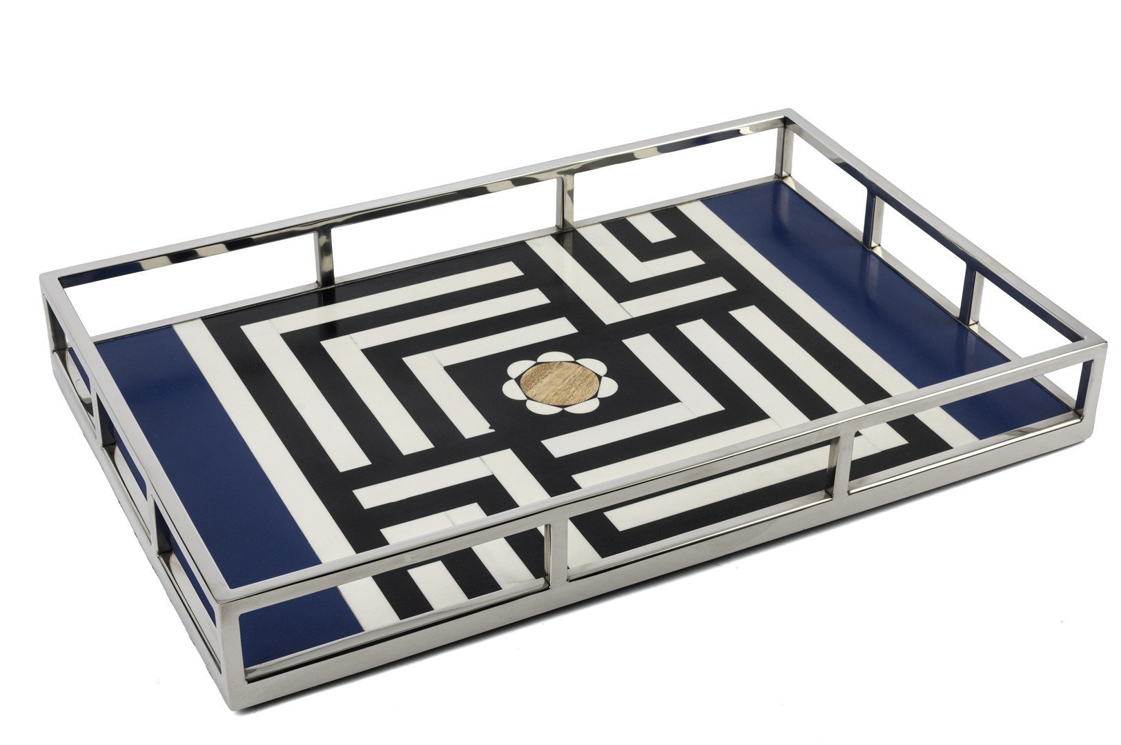 Gümüş Siyah Beyaz Desenli Tepsi 56x37x8cm