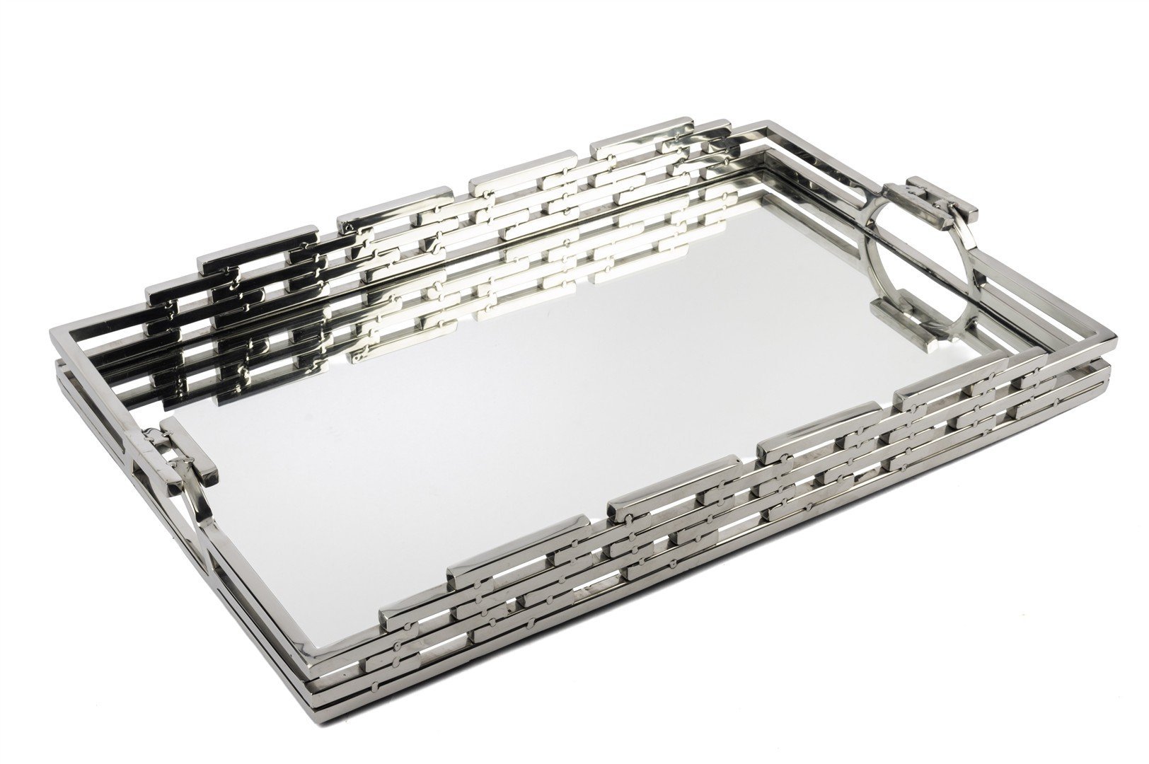 Gümüş Zincir Aynalı Tepsi 56x36x6cm