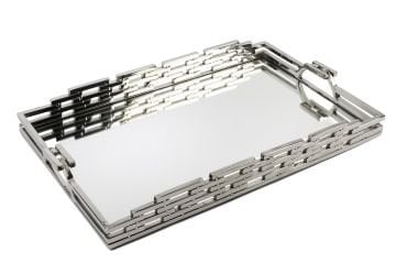 Gümüş Zincir Aynalı Tepsi 56x36x6cm