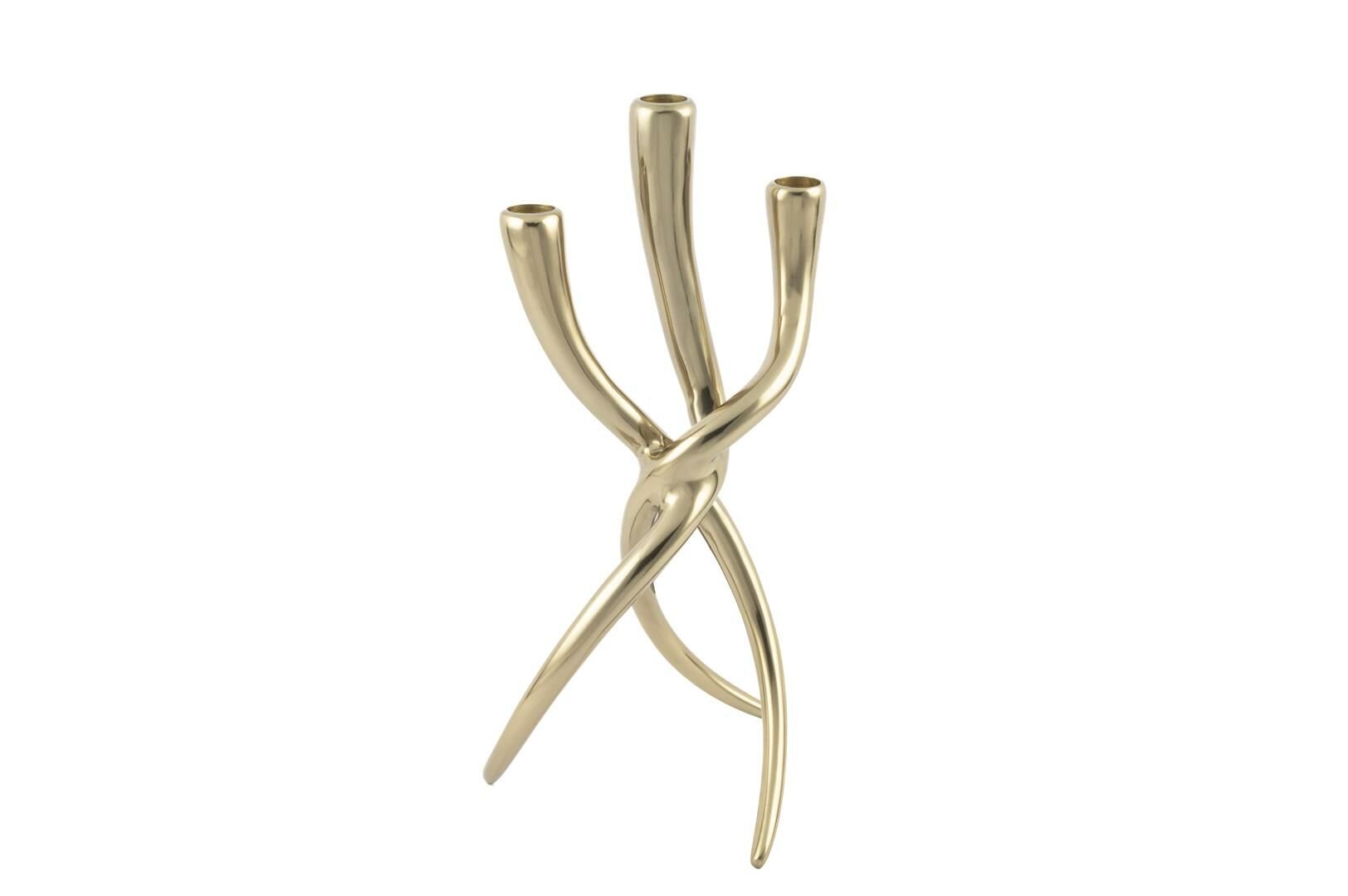 Antik Gold Metal 3lü Mumluk 17x37cm
