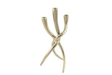 Antik Gold Metal 3lü Mumluk 17x37cm