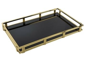 Gold Siyah Camlı Tepsi 57x37x5cm