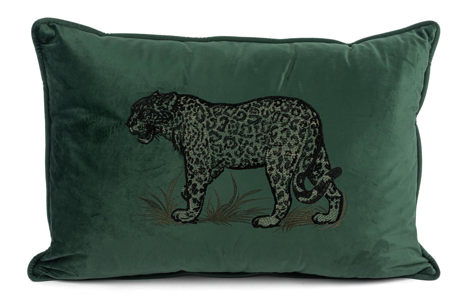Leopar Nakışlı Yeşil Kadife Yastık Kırlent 40x60