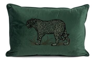 Leopar Nakışlı Yeşil Kadife Yastık Kırlent 40x60