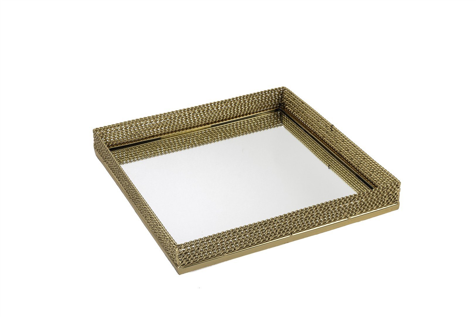 Gold Hasır Burgu Aynalı Tepsi 30x4cm