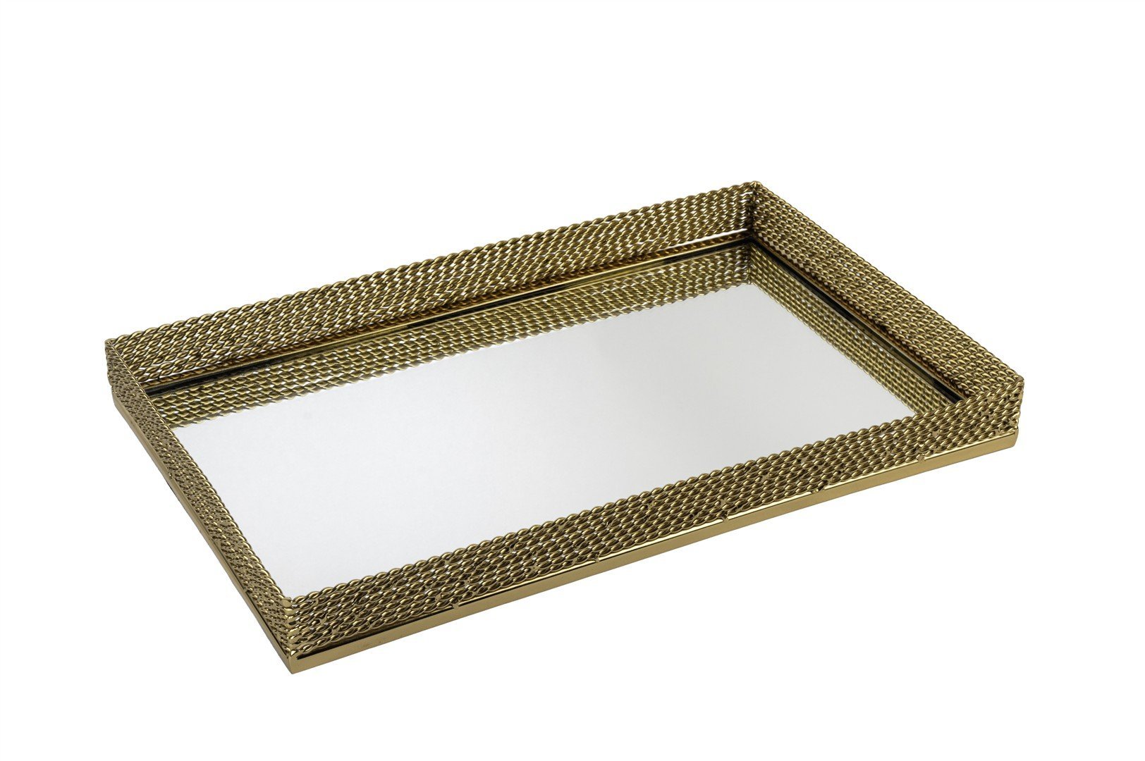 Gold Hasır Burgu Aynalı Tepsi 41x26x4cm