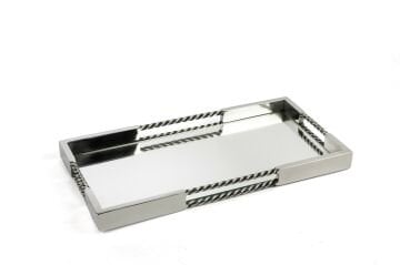 Gümüş Burgulu Aynalı Tepsi 20x40x3cm