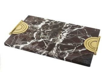 Gold Demir Büyük Bordo Mermer Tepsi 45x22x2cm