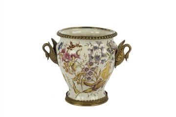 Krem Dekoratif Küp Vazo 31x26cm