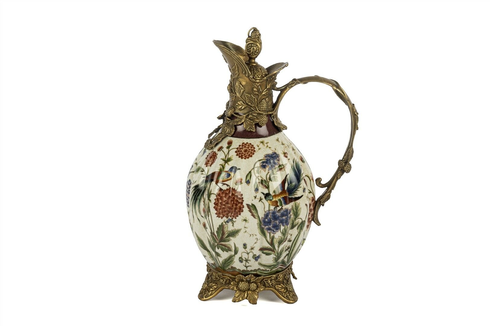 Krem Çiçekli Dekoratif İbrik 25x37cm