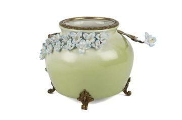 Yeşil Kabartma Çiçekli Yuvarlak Vazo 36x25cm