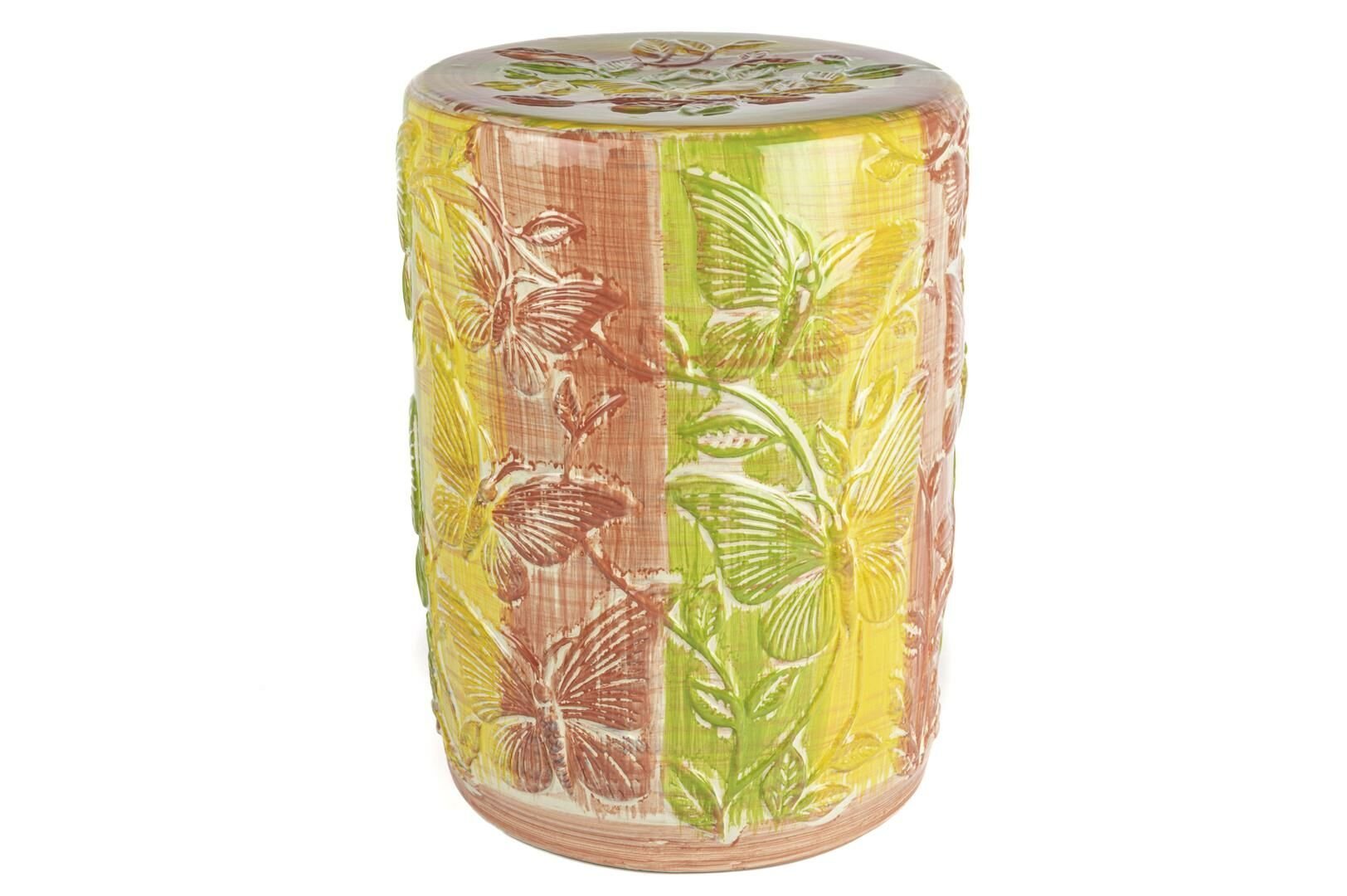 Renkli Kelebekli Seramik Tabure 34x47cm