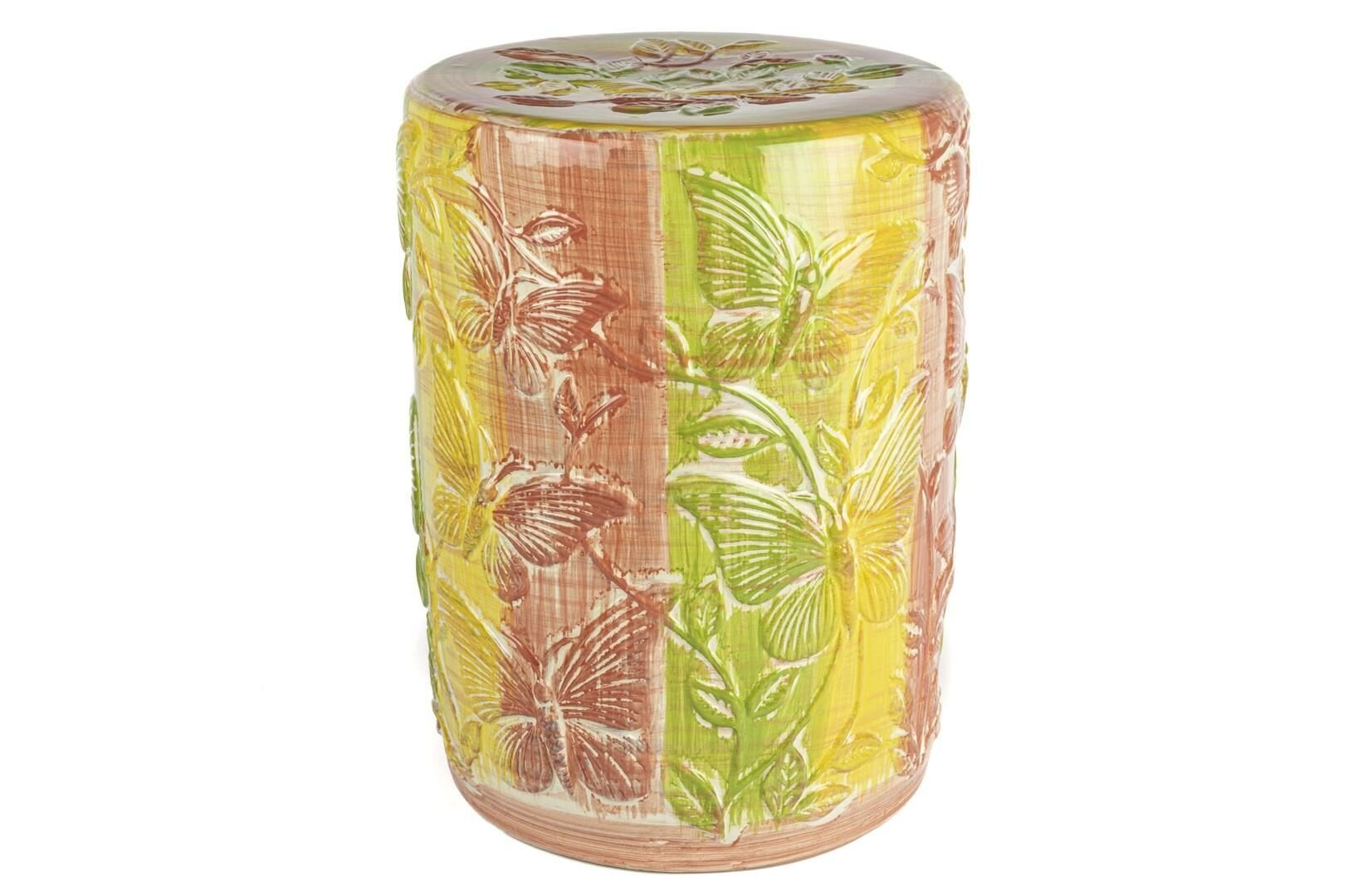 Renkli Kelebekli Seramik Tabure 34x47cm