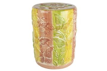 Renkli Kelebekli Seramik Tabure 34x47cm