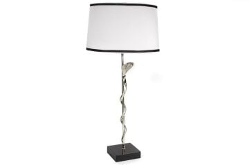 Beyaz Siyah Çizgi Şapkalı Nikel  Masa Lambası 37x76cm