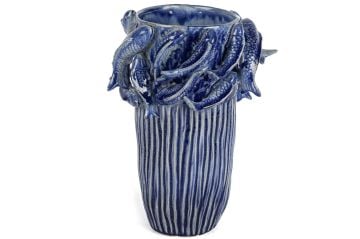 Mavi Balıklı Seramik Vazo 20x33cm