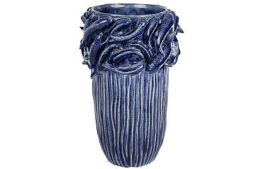 Mavi Balıklı Seramik Vazo 25x41cm