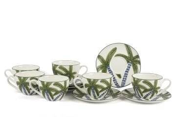 Palmiye Yeşil Mavi 6lı Çay Fincan Seti 220cc