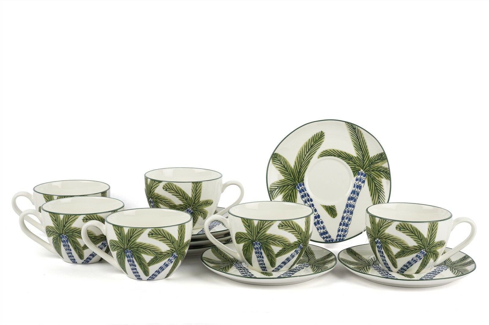 Palmiye Yeşil Mavi 6lı Çay Fincan Seti 220cc