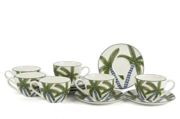 Palmiye Yeşil Mavi 6lı Çay Fincan Seti 220cc