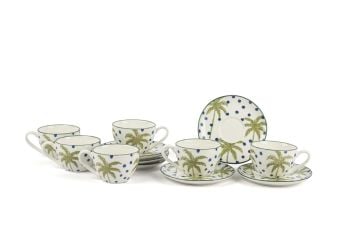 Palmiye Yeşil Mavi 6lı Kahve Fincan Seti 90cc