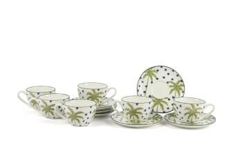 Palmiye Yeşil Mavi 6lı Kahve Fincan Seti 90cc