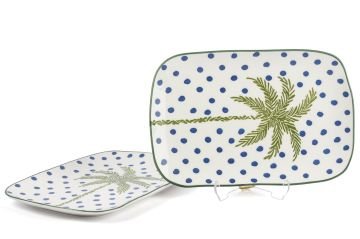 Palmiye Yeşil Mavi Dikdörtgen 2li Servis Tabağı 27x18cm