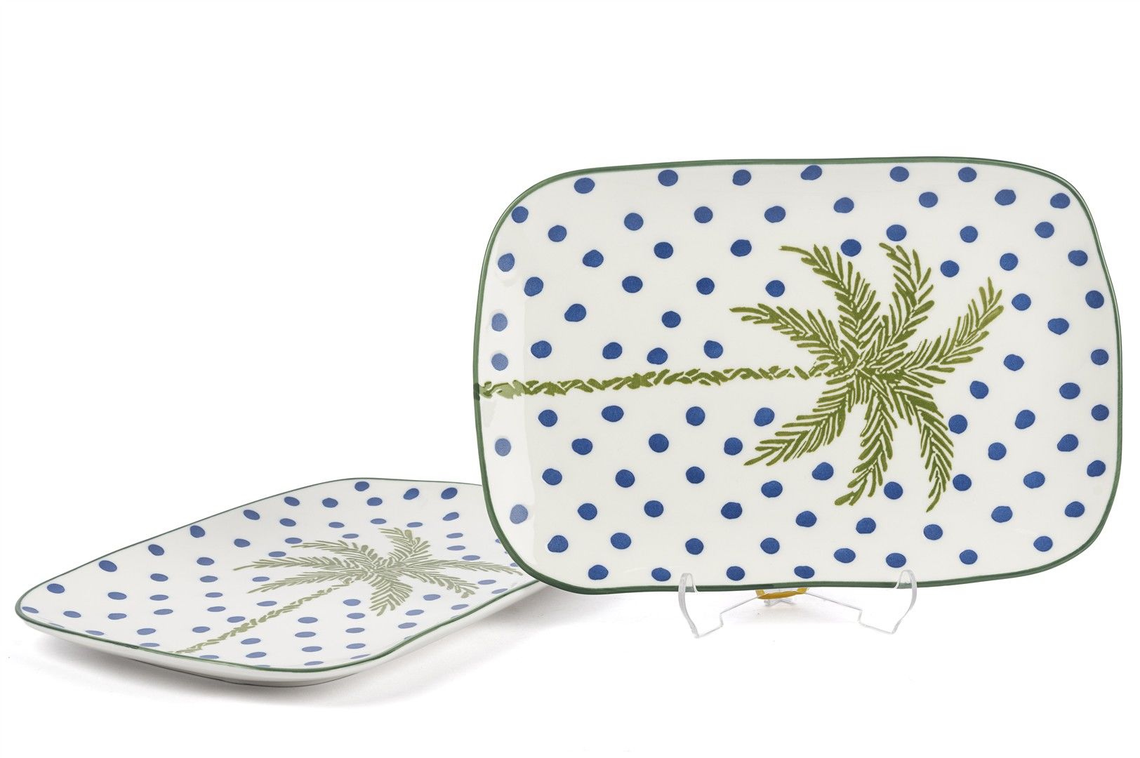 Palmiye Yeşil Mavi Dikdörtgen 2li Servis Tabağı 27x18cm