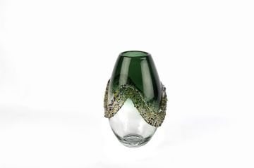 Zümrüt Yeşili Renkli Kabartmalı Vazo 20x30cm