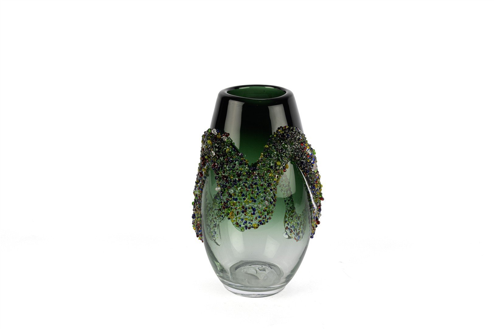 Zümrüt Yeşili Renkli Kabartmalı Vazo 22x35cm