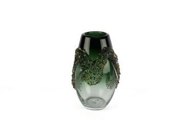 Zümrüt Yeşili Renkli Kabartmalı Vazo 22x35cm