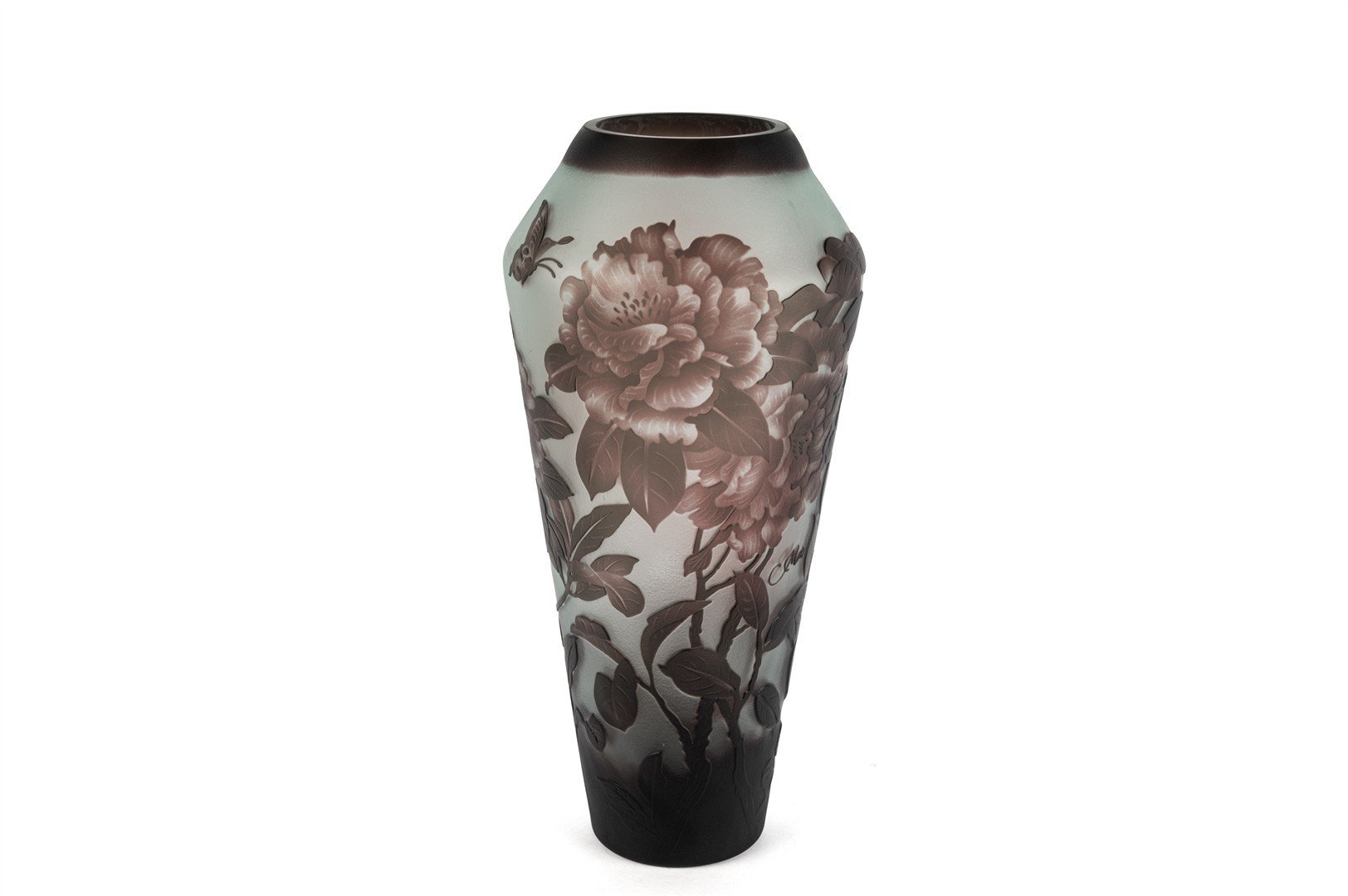 Acı Kahve Çiçekli Cam Vazo 20x43cm