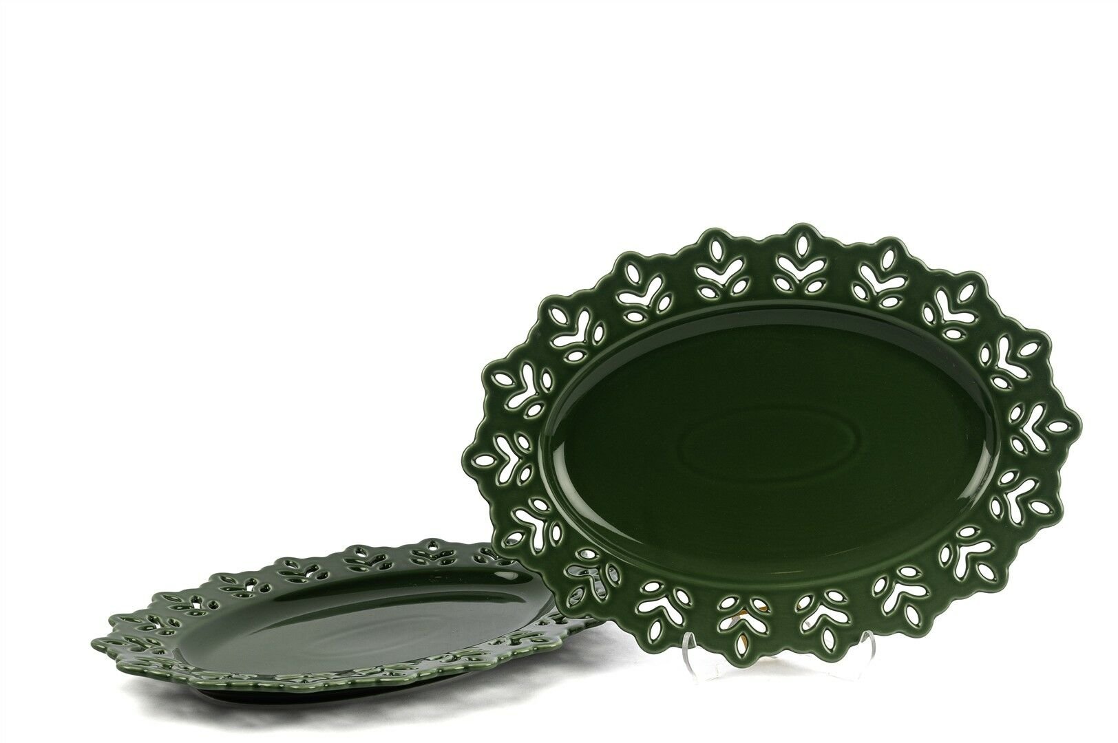 Yeşil Oval 2li Servis Tabağı 32x22cm