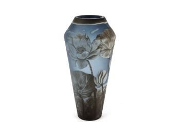 Füme Çiçekli Mavi Vazo 21x44cm