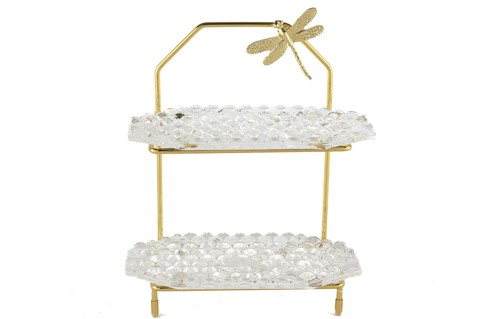 Gold 2 Katlı Cam Servis 22x11x26cm