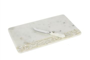 Sedefli Beyaz Mermer Peynir Sunum Tahtası 35x21cm