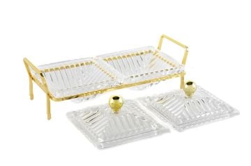 Gold Standlı 2li Kapaklı Servis 22x10x9cm