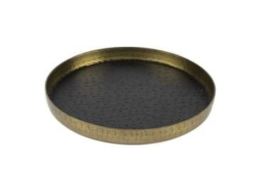 Gold Siyah Deri Kaplı Tepsi 25x3cm