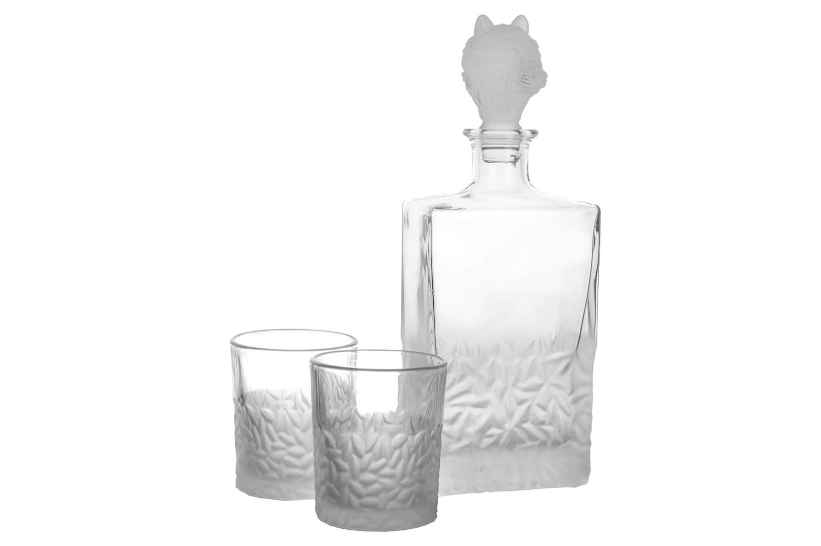 Buzlu Kurt Kapaklı Cam Viski Seti 3 Parça  800ml-280ml