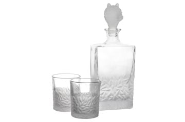 Buzlu Kurt Kapaklı Cam Viski Seti 3 Parça  800ml-280ml