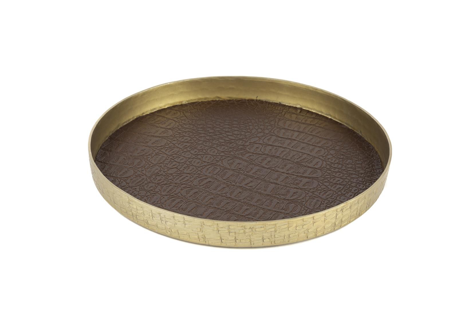 Gold Kahve Deri Kaplı Tepsi 25x3cm