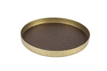 Gold Kahve Deri Kaplı Tepsi 25x3cm