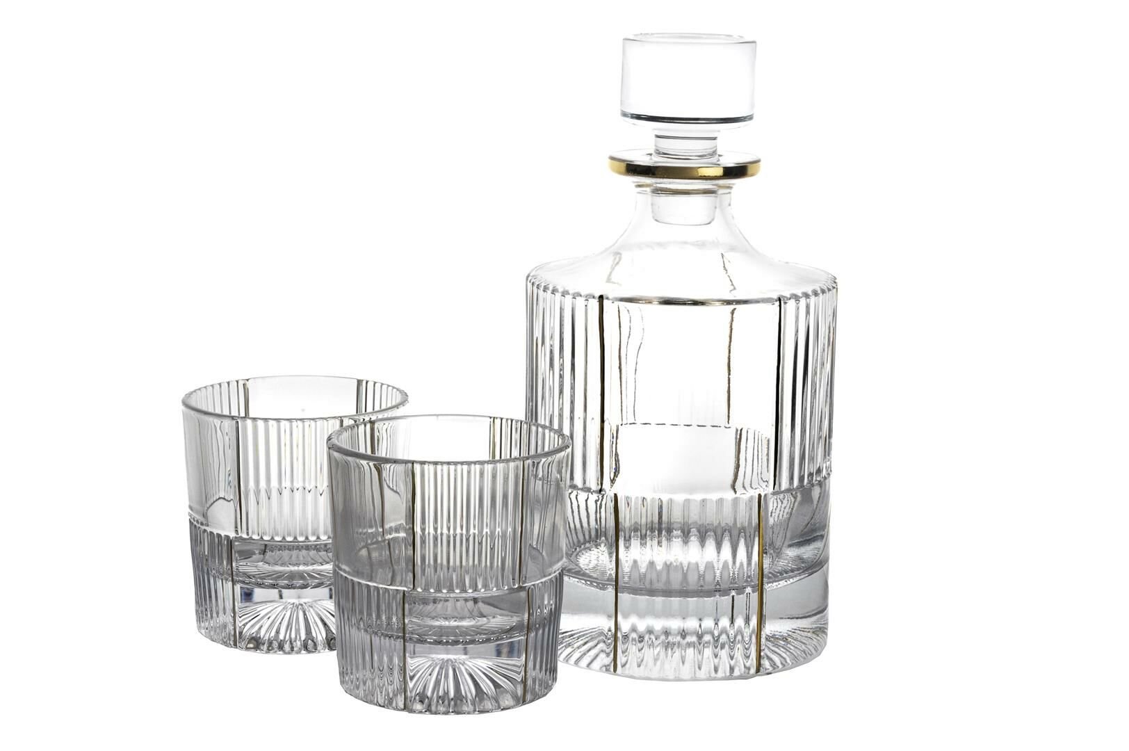 Gold Çizgili Cam Viski Seti 3 Parça 950ml-280ml