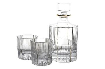 Gold Çizgili Cam Viski Seti 3 Parça 950ml-280ml