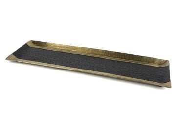 Gold Siyah Deri Kaplı Dikdörtgen Tepsi 65x21x3cm