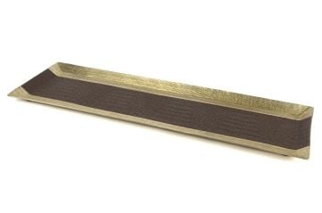 Gold Kahve Deri Kaplı Dikdörtgen Tepsi 65x21x3cm