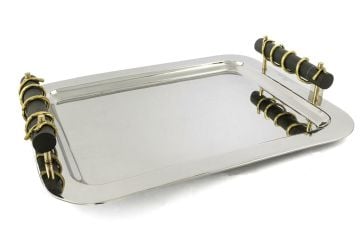 Branch Ahşap Kulplu Metal Tepsi 44x34x7cm